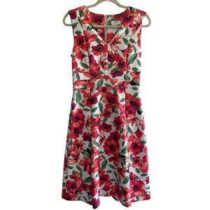 Calvin Klein Red Floral Garden Fit n Flare Dress Women’s 6 Sleeveless Summer